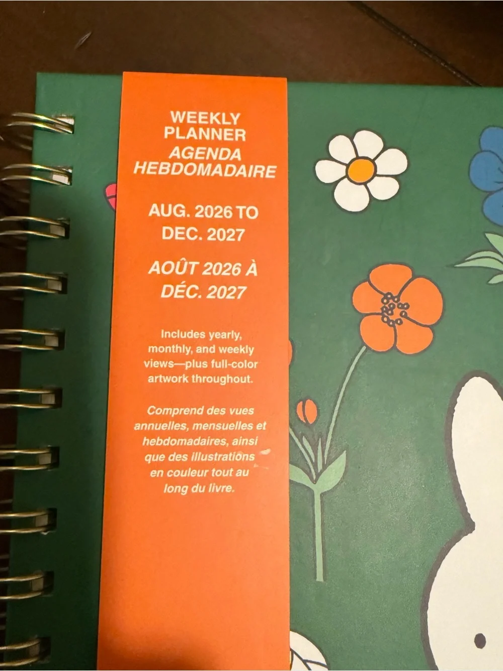 miffy Green Floral 17-month Weekly Spiral Planner: Aug 2026 - Dec 2027 NWT